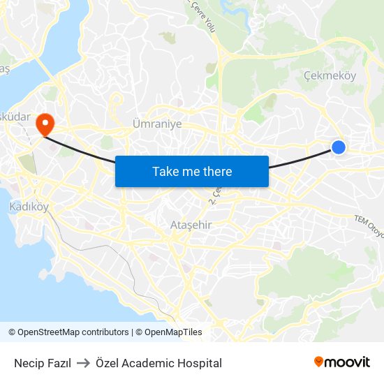 Necip Fazıl to Özel Academic Hospital map