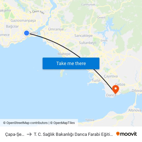 Çapa-Şehremini to T. C. Sağlık Bakanlığı Darıca Farabi Eğitim ve Araştırma Hastanesi map