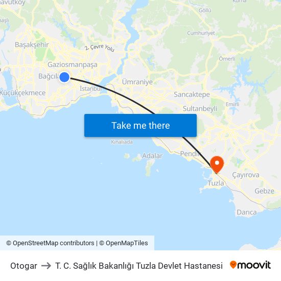 Otogar to T. C. Sağlık Bakanlığı Tuzla Devlet Hastanesi map