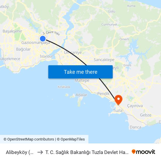 Alibeyköy (M7) to T. C. Sağlık Bakanlığı Tuzla Devlet Hastanesi map