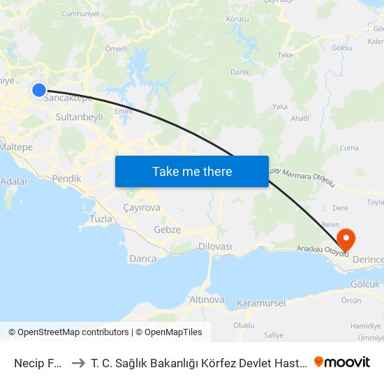 Necip Fazıl to T. C. Sağlık Bakanlığı Körfez Devlet Hastanesi map