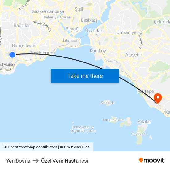 Yenibosna to Özel Vera Hastanesi map