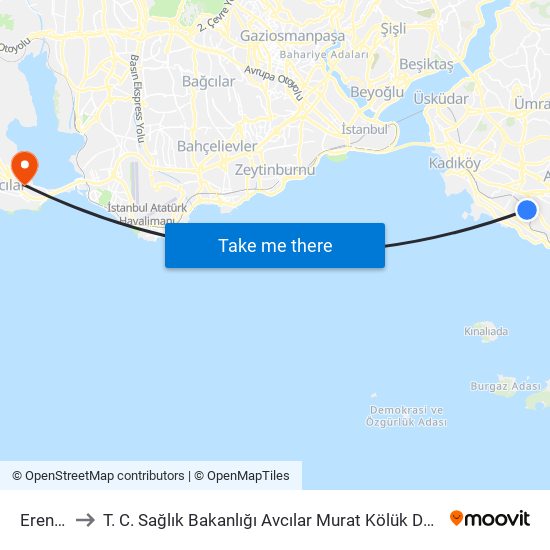 Erenköy to T. C. Sağlık Bakanlığı Avcılar Murat Kölük Devlet Hastanesi map