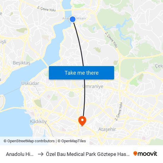 Anadolu Hisarı to Özel Bau Medical Park Göztepe Hastanesi map