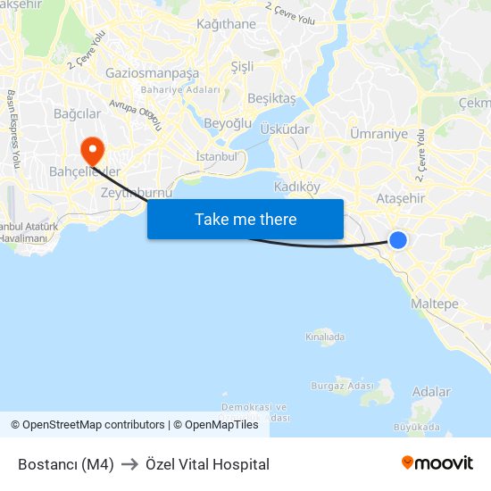 Bostancı (M4) to Özel Vital Hospital map