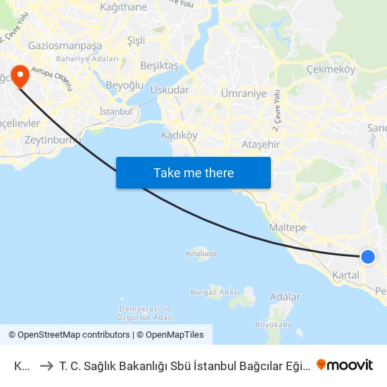 Kartal to T. C. Sağlık Bakanlığı Sbü İstanbul Bağcılar Eğitim ve Araştırma Hastanesi map