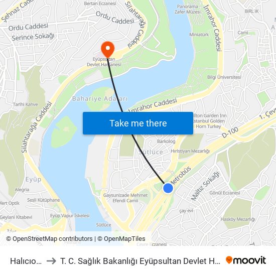Halıcıoğlu to T. C. Sağlık Bakanlığı Eyüpsultan Devlet Hastanesi map