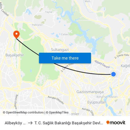 Alibeyköy (M7) to T. C. Sağlık Bakanlığı Başakşehir Devlet Hastanesi map