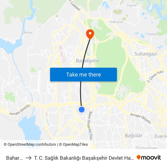 Bahariye to T. C. Sağlık Bakanlığı Başakşehir Devlet Hastanesi map