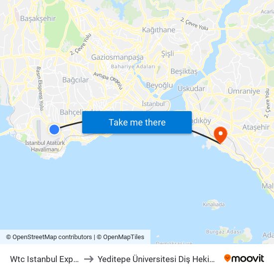 Wtc Istanbul Expo Center to Yeditepe Üniversitesi Diş Hekimliği Fakültesi map
