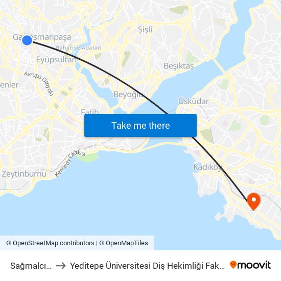 Sağmalcılar to Yeditepe Üniversitesi Diş Hekimliği Fakültesi map