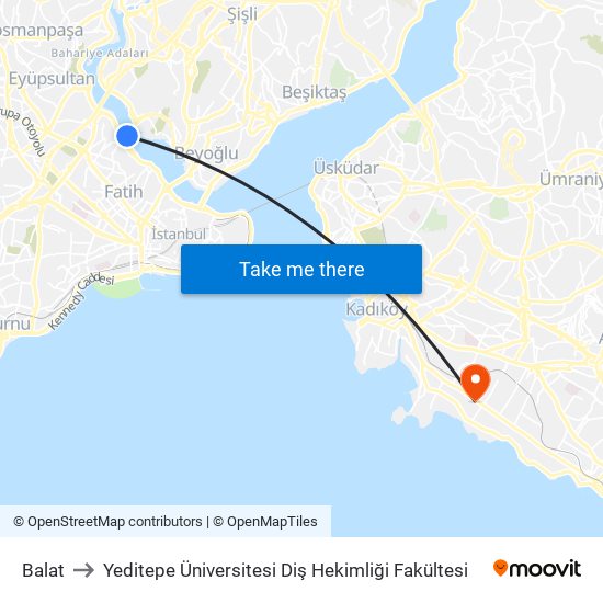 Balat to Yeditepe Üniversitesi Diş Hekimliği Fakültesi map