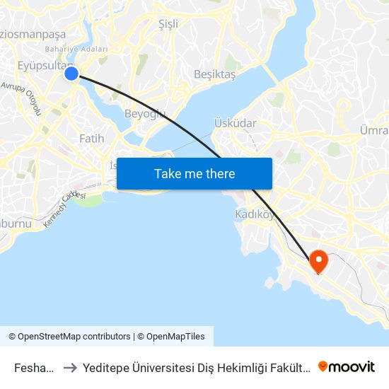 Feshane to Yeditepe Üniversitesi Diş Hekimliği Fakültesi map