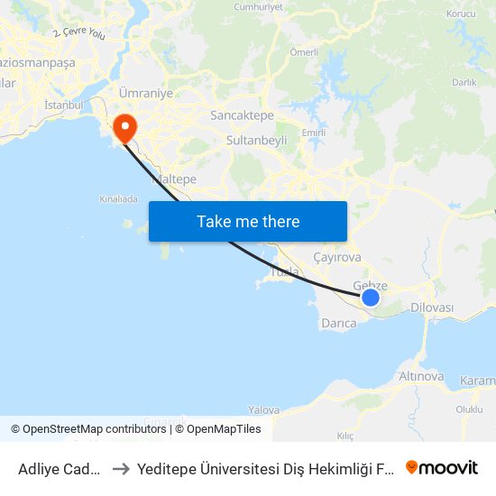 Adliye Caddesi to Yeditepe Üniversitesi Diş Hekimliği Fakültesi map