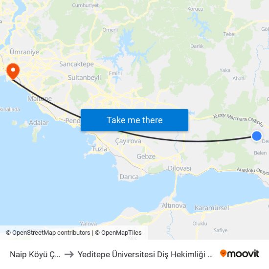 Naip Köyü Çıkışı to Yeditepe Üniversitesi Diş Hekimliği Fakültesi map