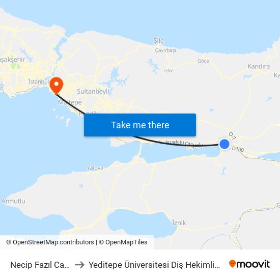 Necip Fazıl Caddesi to Yeditepe Üniversitesi Diş Hekimliği Fakültesi map