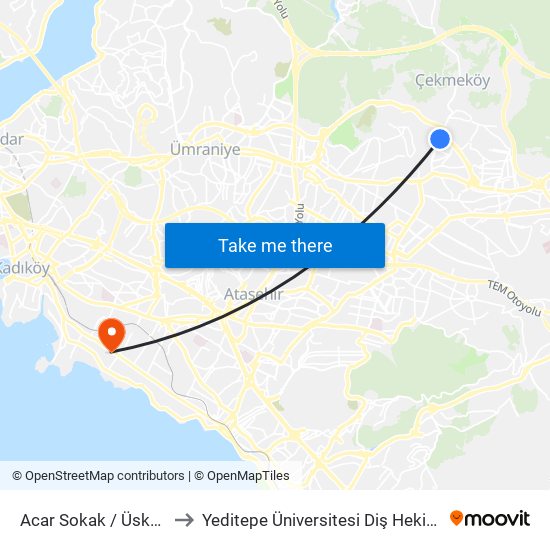 Acar Sokak / Üsküdar Yönü to Yeditepe Üniversitesi Diş Hekimliği Fakültesi map