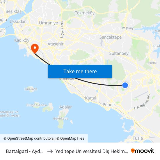 Battalgazi - Aydos Yönü to Yeditepe Üniversitesi Diş Hekimliği Fakültesi map