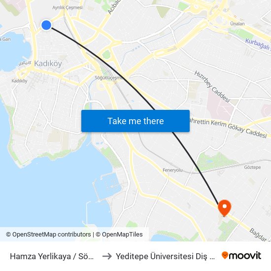 Hamza Yerlikaya / Söğütlüçeşme Yönü to Yeditepe Üniversitesi Diş Hekimliği Fakültesi map