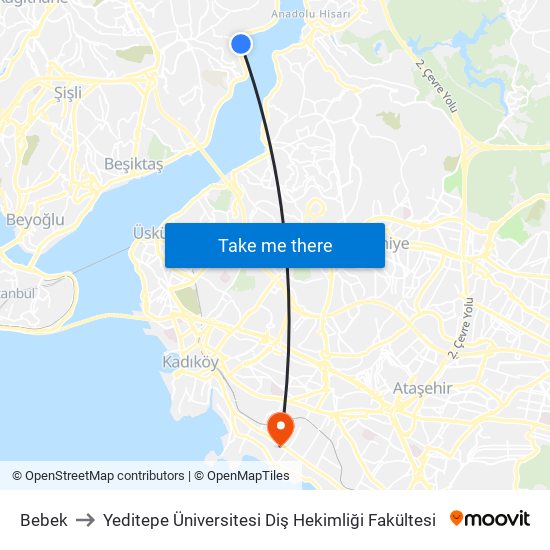 Bebek to Yeditepe Üniversitesi Diş Hekimliği Fakültesi map