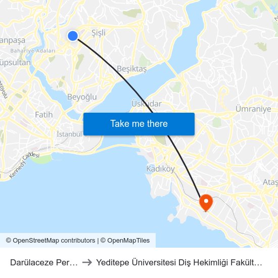 Darülaceze Perpa to Yeditepe Üniversitesi Diş Hekimliği Fakültesi map