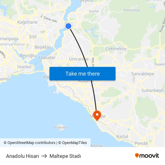 Anadolu Hisarı to Maltepe Stadı map
