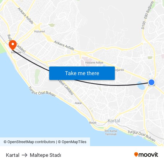 Kartal to Maltepe Stadı map