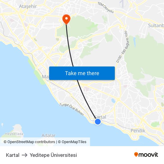 Kartal to Yeditepe Üniversitesi map