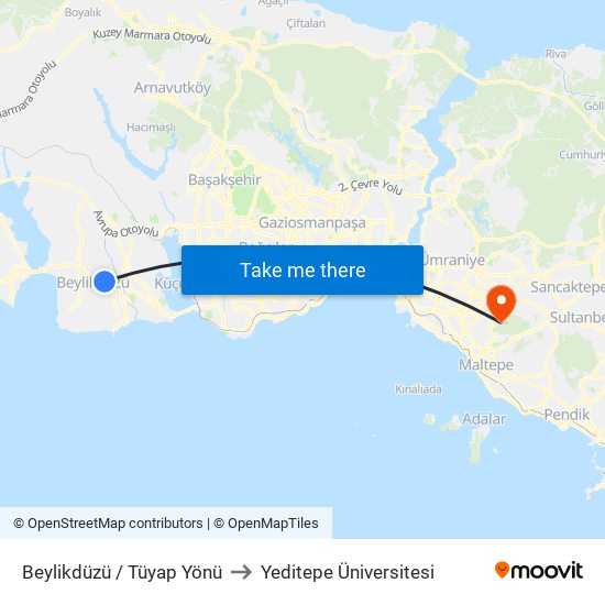 Beylikdüzü / Tüyap Yönü to Yeditepe Üniversitesi map