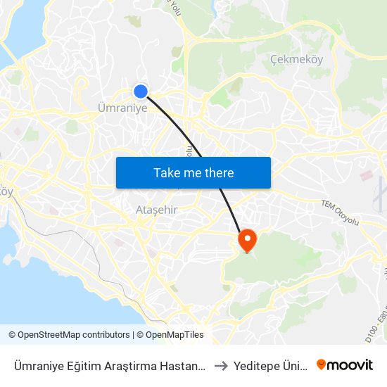 Ümraniye Eğitim Araştirma Hastanesi - Üsküdar Yönü to Yeditepe Üniversitesi map