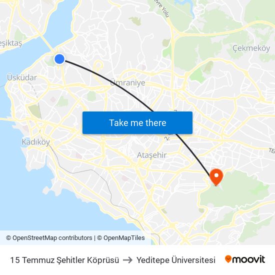 15 Temmuz Şehitler Köprüsü to Yeditepe Üniversitesi map