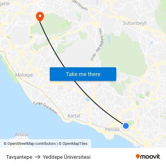 Tavşantepe to Yeditepe Üniversitesi map