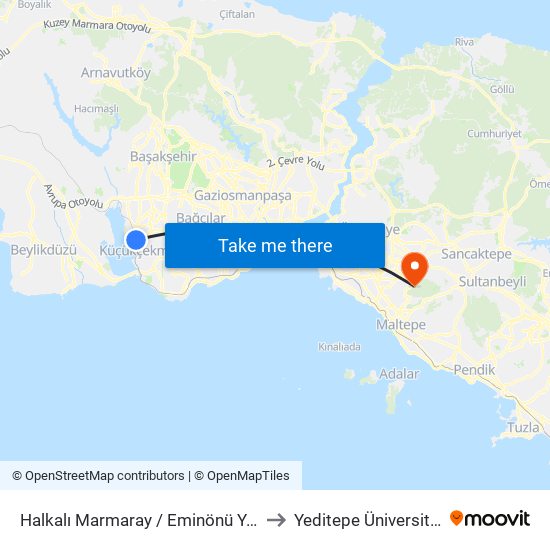 Halkalı Marmaray / Eminönü Yönü to Yeditepe Üniversitesi map