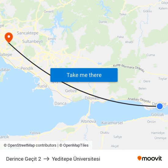 Derince Geçit 2 to Yeditepe Üniversitesi map