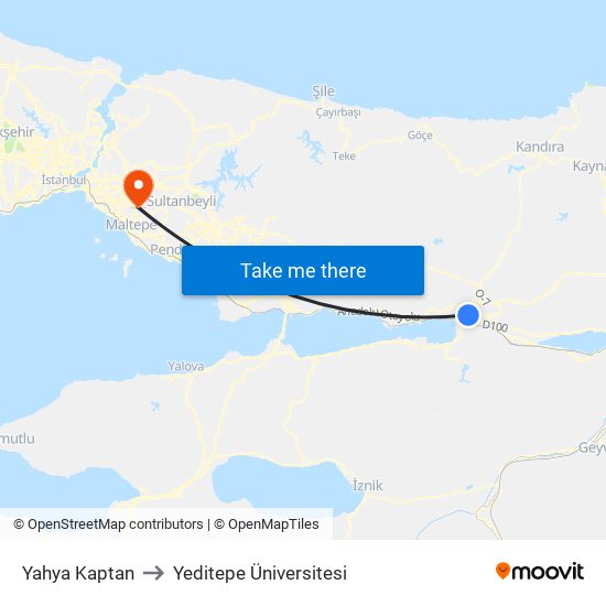 Yahya Kaptan to Yeditepe Üniversitesi map