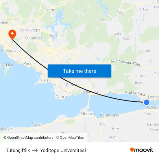 Tütünçiftlik to Yeditepe Üniversitesi map