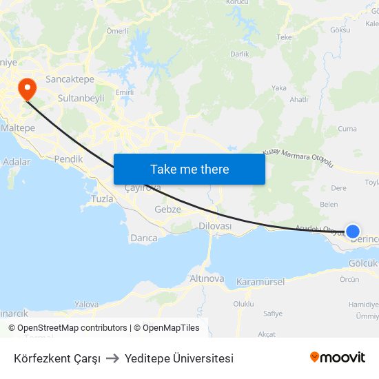 Körfezkent  Çarşı to Yeditepe Üniversitesi map