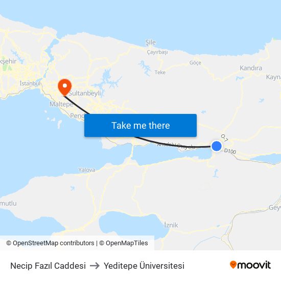 Necip Fazıl Caddesi to Yeditepe Üniversitesi map