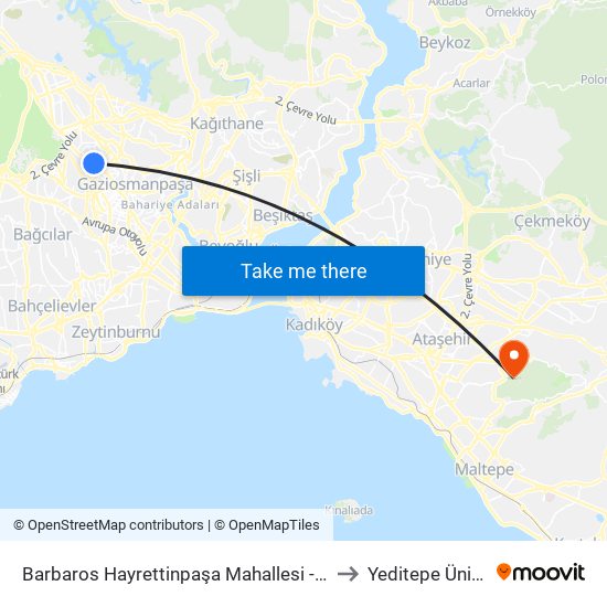Barbaros Hayrettinpaşa Mahallesi - Sultançiftliği Yönü to Yeditepe Üniversitesi map