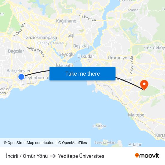 İncirli / Ömür Yönü to Yeditepe Üniversitesi map