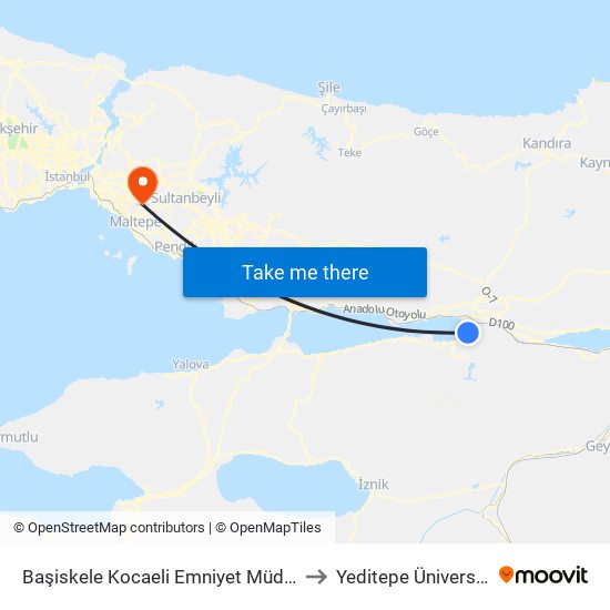 Başiskele Kocaeli Emniyet Müdürlüğü to Yeditepe Üniversitesi map