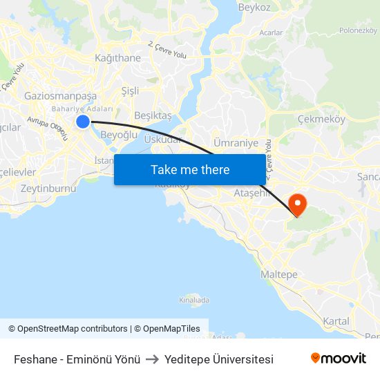 Feshane - Eminönü Yönü to Yeditepe Üniversitesi map