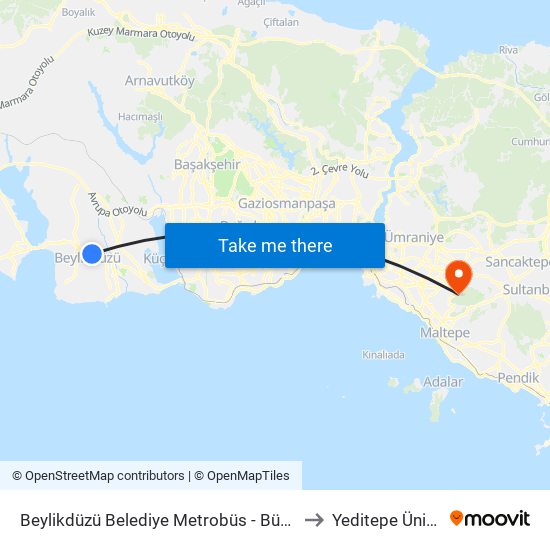 Beylikdüzü Belediye Metrobüs - Büyükçekmece Yönü to Yeditepe Üniversitesi map