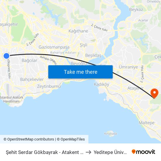 Şehit Serdar Gökbayrak - Atakent 2.Etap Yönü to Yeditepe Üniversitesi map