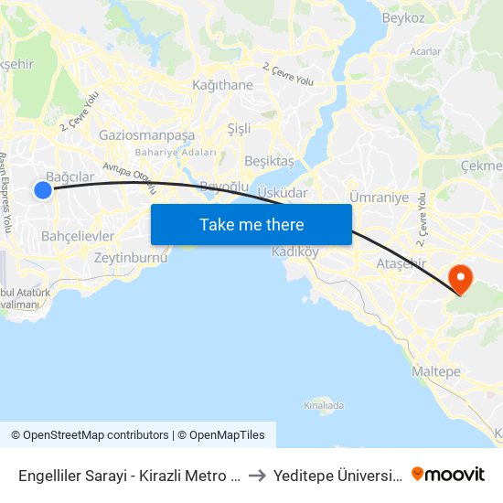 Engelliler Sarayi - Kirazli Metro Yönü to Yeditepe Üniversitesi map