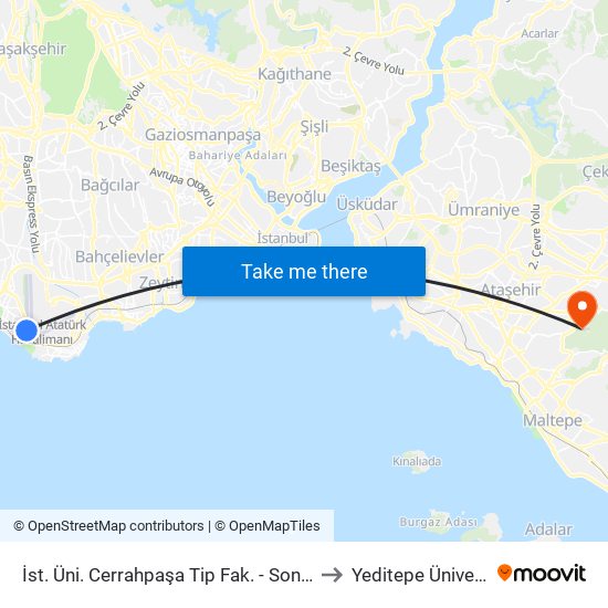 İstanbul Üviversitesi Cerrahpaşa Tip Fakültesi - Sondurak Yönü to Yeditepe Üniversitesi map