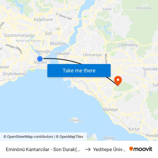 Eminönü Kantarcilar - Son Durak(26-70ke) Yönü to Yeditepe Üniversitesi map