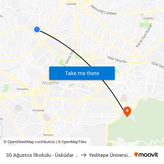 30 Ağustos İlkokulu - Üsküdar Yönü to Yeditepe Üniversitesi map