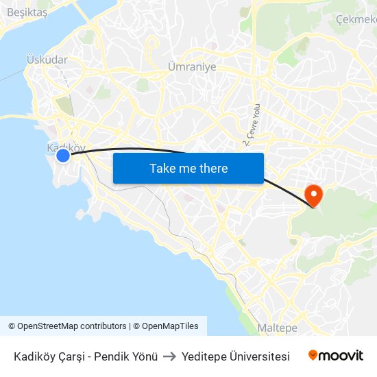 Kadiköy Çarşi - Pendik Yönü to Yeditepe Üniversitesi map