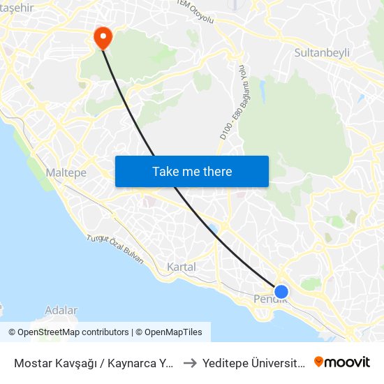 Mostar Kavşağı / Kaynarca Yönü to Yeditepe Üniversitesi map